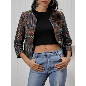 Cappotti a manica lunga con stampa vintage da donna