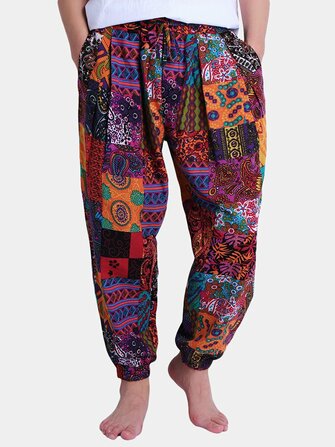Męskie spodnie w stylu harem w stylu etnicznym z nadrukiem