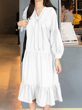 Langarm Midi Loose Plissee Shirt für Damen Kleid