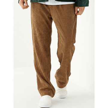 Mens Vintage Veludo cor sólida Loose Fit Casual Calças