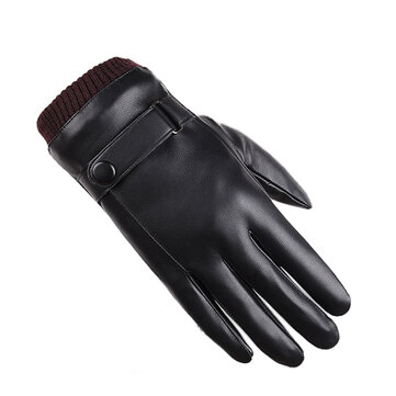Hommes Femmes Full-Finger Gants en cuir PU Epais Winter Warm Cycling Driving Windproof Mittens