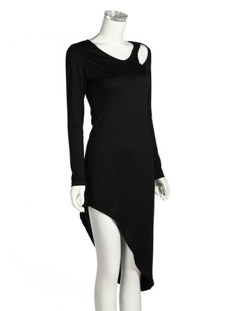 Sexy Hot Hollow Out Slit Slim  Long Sleeve Cotton Evening Party Dress