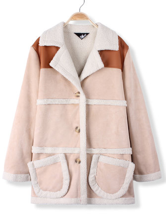 Les femmes casual laine d'agneau chaud &eacute;paissir revers long manteau