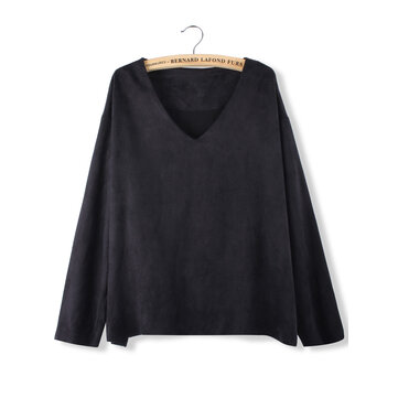 Women Casual V-Neck Long Sleeve Loose Pullover Sweatshirt